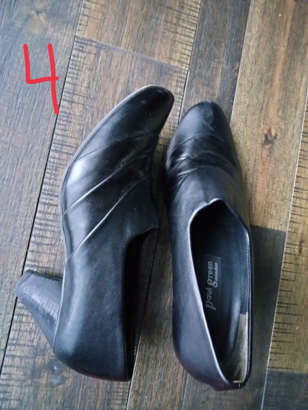 Paul Green Black Leather Women's Heeled Slip-On Pumps